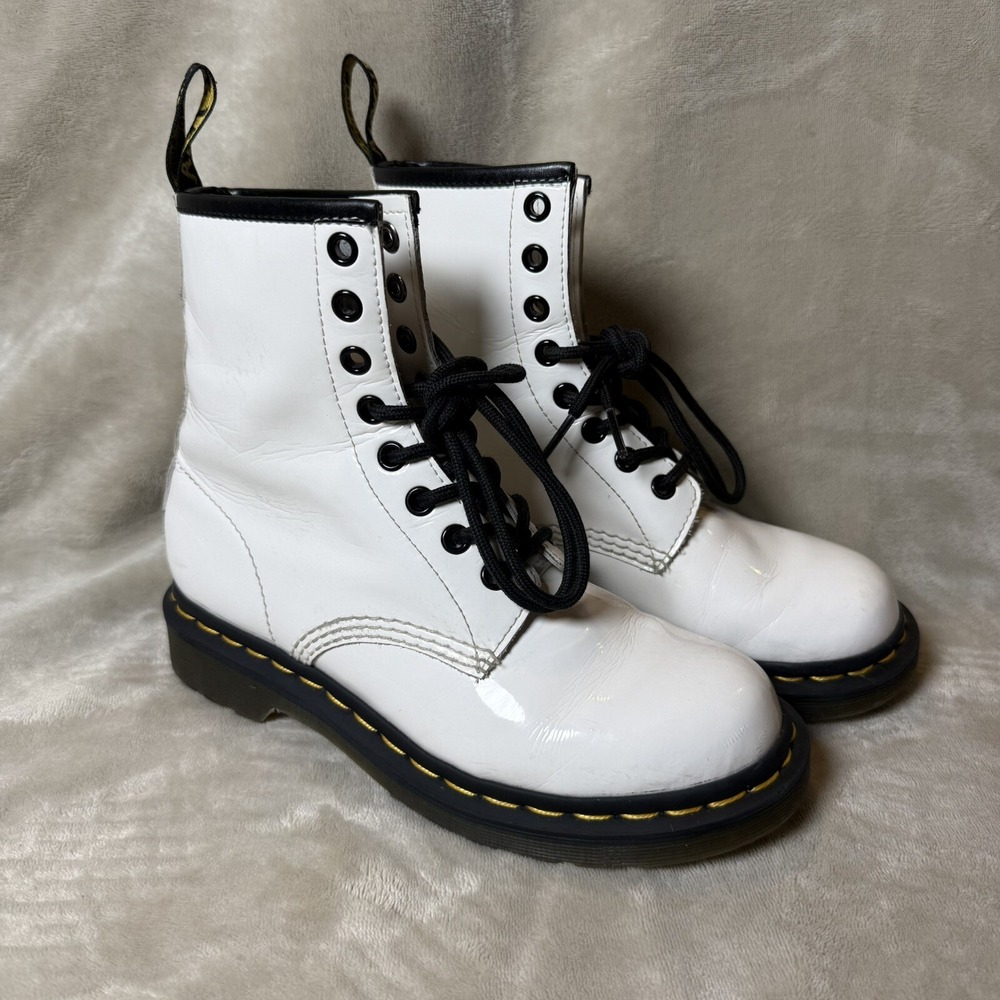 Dr. Martens White Patent Leather Combat Boots